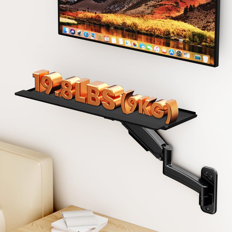 PUTORSEN حامل لوحة المفاتيح على الحائط، حامل لوحة مفاتيح وماوس مقاس 26 بوصة، منصة كتابة قابلة لتعديل الارتفاع، دوران 360 درجة، يحمل ما يصل إلى 19.8 رطل، أسود - Image 3